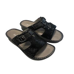 Alegria PEG-530 Black Leather Sparkle Hook & Loop Sandals Size 39 = Women’s 9
